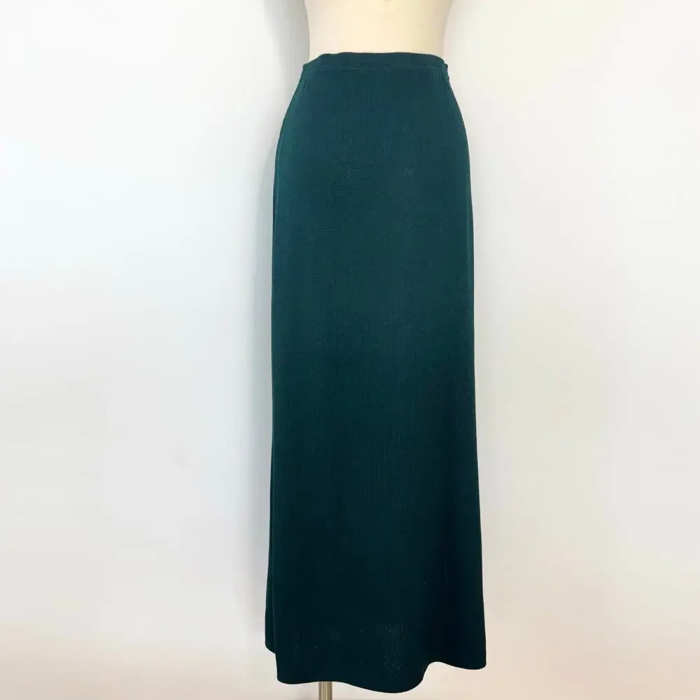 St. John Knit Maxi Skirt Side Slit Santana Wool Blend Dark Teal Green Size: M